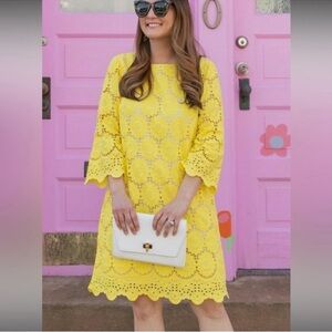 Like New Lilly Pulitzer MARIELLA Yellow Eylet
Sundress with Bell Sleeves
